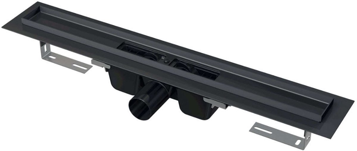 Alcadrain Douchegoten - Douchegoot 115 cm, met rand voor geperforeerd rooster, mat zwart APZ1BLACK-1150