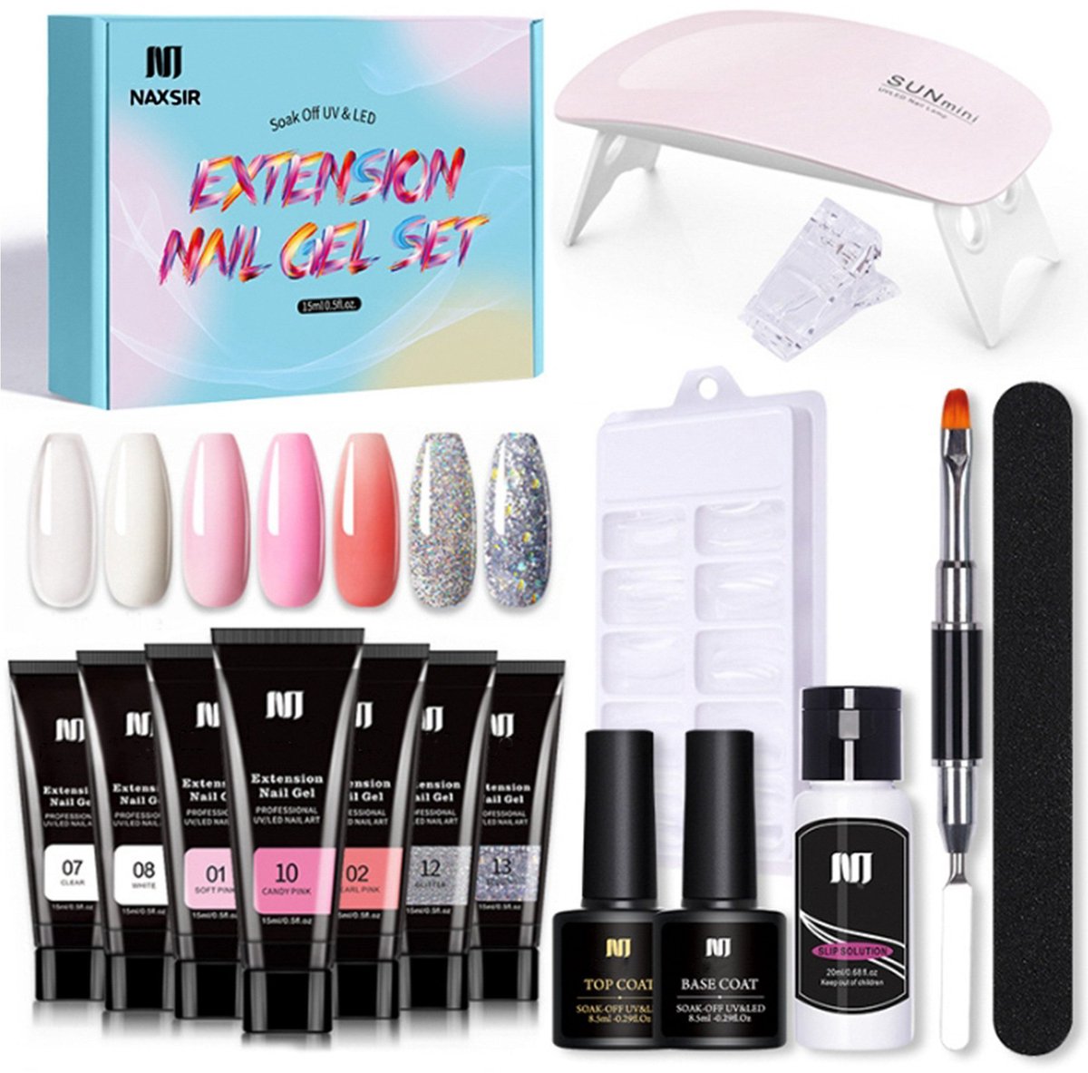 NAXSIR Gel Nagellak Set - Professionele Nail Art Kit met 7 Kleuren & UV/Lamp - Incl. Kwasten & Accessoires