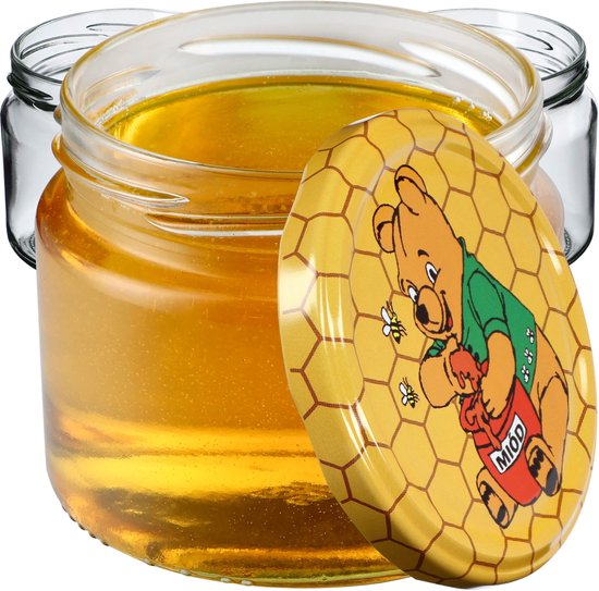 KADAX Inmaakpotten met schroefdeksel, jampotten, 330 ml, voorraadpotten voor jam, honing, potten met schroefsluiting, Winnie de Poeh, 10 stuks