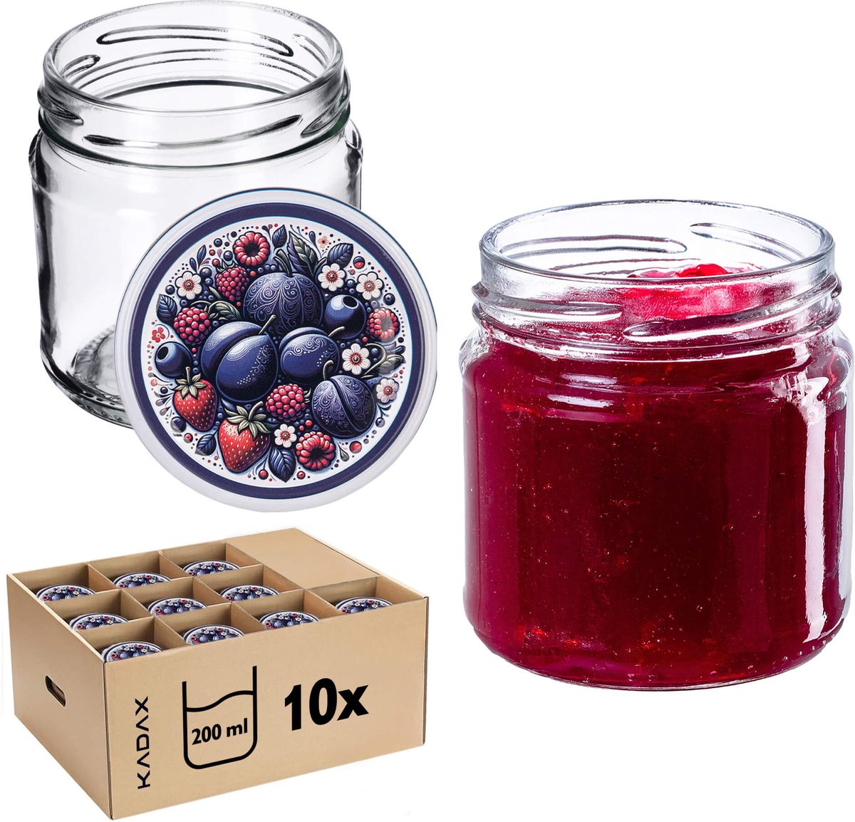 Lerma Weckpotten 200ml 10st 66mm + Deksels "Fruitboeket"