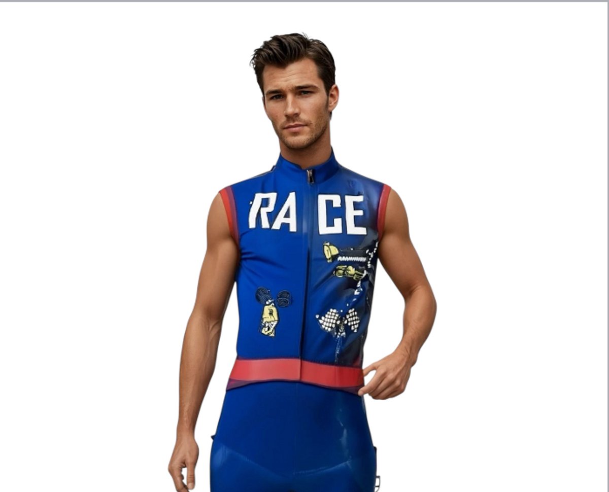 Sexy Autocoureur Outfit – Blauw Mouwloos Kostuum met Pet – Rollenspel Verkleedset - Maat L