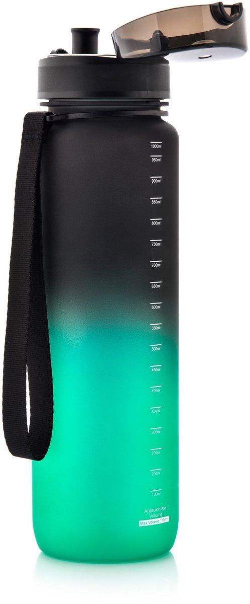 Meteor Sportbidon 1000 ml - Fietsbidon - Sportaccessoire - Zwart/groen van Meteor — afbeelding 5