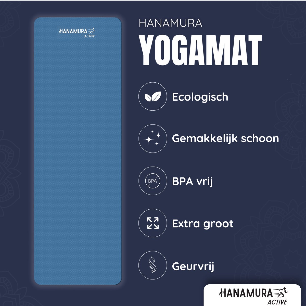 Hanamura Active Yoga Mat - 183x61 - Blauw thumbnail 4