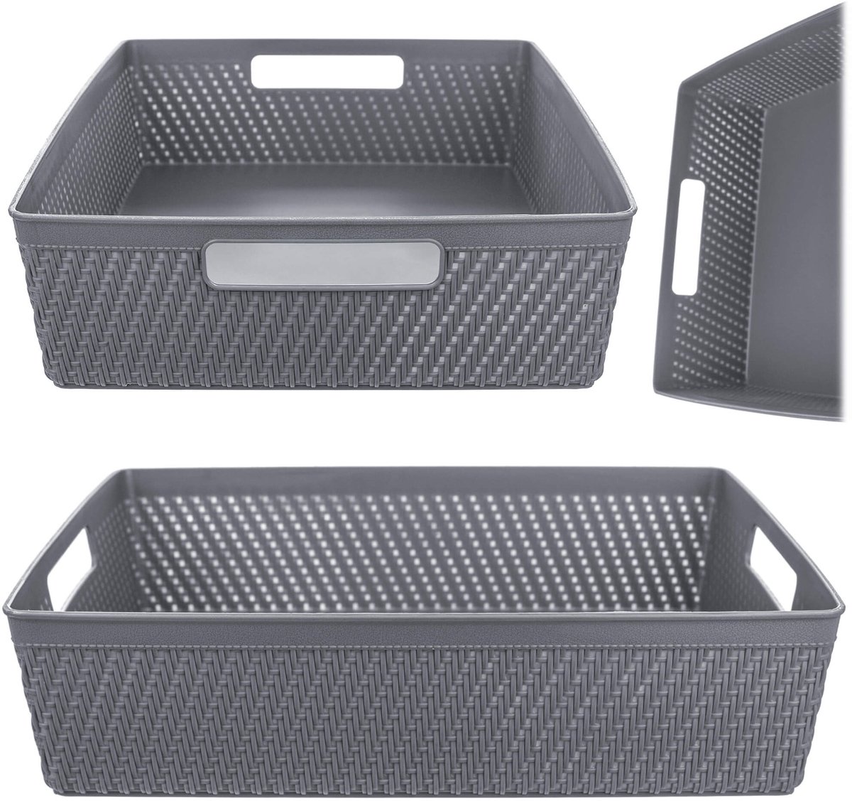 Lioni rechthoekige mand 33 x 26 x 8 cm donkergrijs