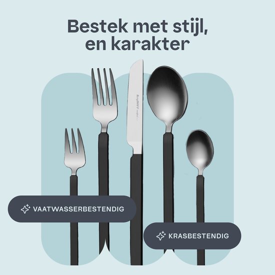 BergHOFF Home Ménagère 20 pièces - Ménagère 4 personnes - Acier inoxydable - Design moderne - Convient pour 4 personnes - Passe au lave-vaisselle - Zwart