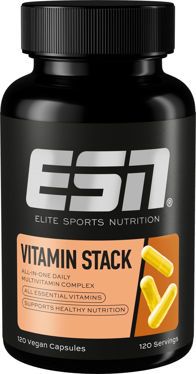ESN Vitamin Stack, Multivitamine Capsules, 120 Vegan Capsules - 4 Maanden Voorraad - Hooggedoseerd - 13 Waardevolle Vitamines in Één Capsule, Slechts 1 Capsule per Dag