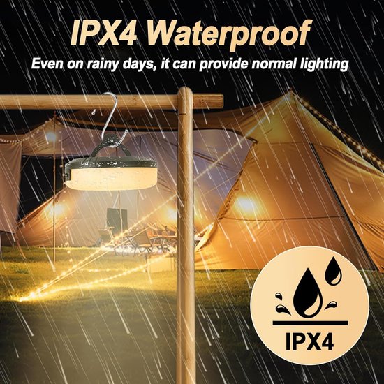 Camping Lichtsnoer - 10 Meter - IP44 Waterdicht - Oprolbaar - Oplaadbaar - Warm-Wit - Verlichting Buiten Slinger - Lampjes - Lampenslinger - Kampeerlamp - Tentlamp van Luca Lighting — afbeelding 4