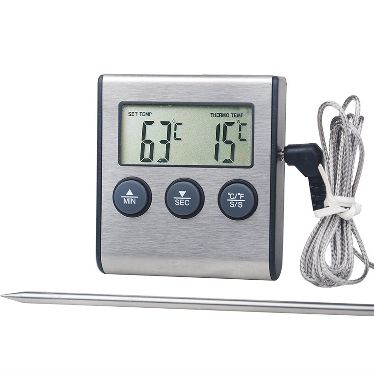 Mini digitale timer - 100 minuten aftellen en stopwatch - voor keuken, sport, studie, vergadering, parkeren, medische behandeling in zwart roestvrij staal