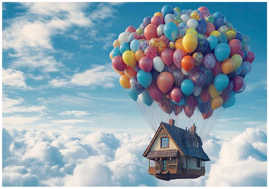 WALLARENA - Fotobehang - 250x175 cm - fotobehang voor meisjes met een vliegend huis voor de kinderkamer