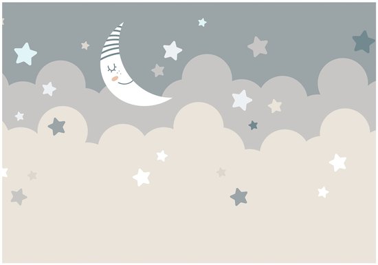 WALLARENA - Fotobehang - 200x140 cm - Fototapete voor kinderen met maan en sterren voor de kinderkamer