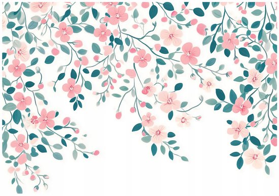 WALLARENA - Fotobehang - 400x280 cm - Fototapete met bloemen en bladeren in roze voor slaapkamer en salon, vliesbehang