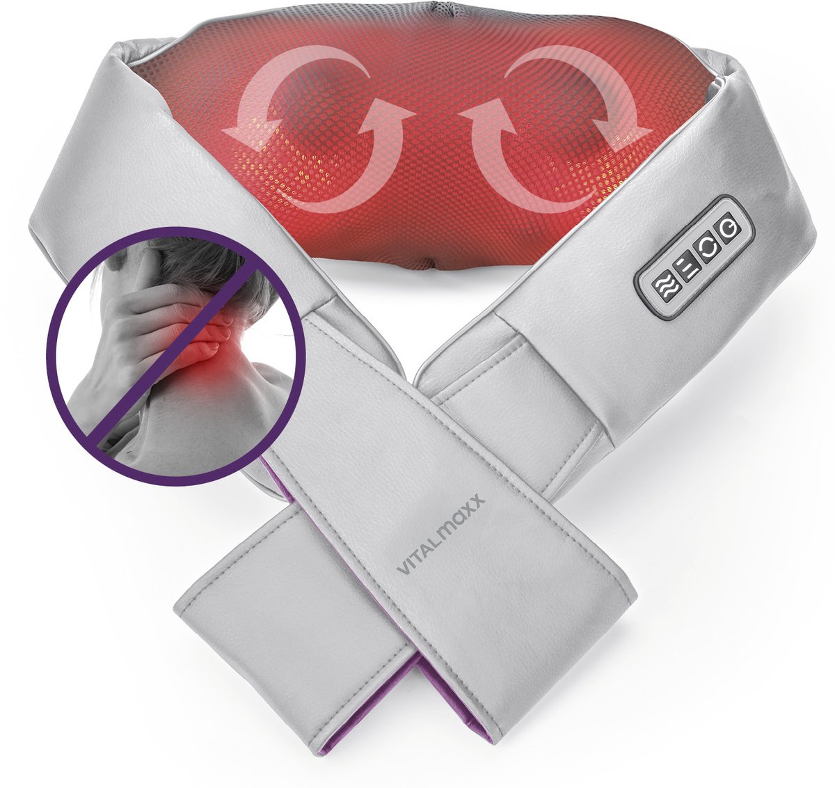 VITALmaxx Shiatsu Nekmassageapparaat met bevestigingslus, massageapparaat voor schouders, nek, rug, benen en buikspieren, kneedmassage, drukmassage | massage met warmtefunctie