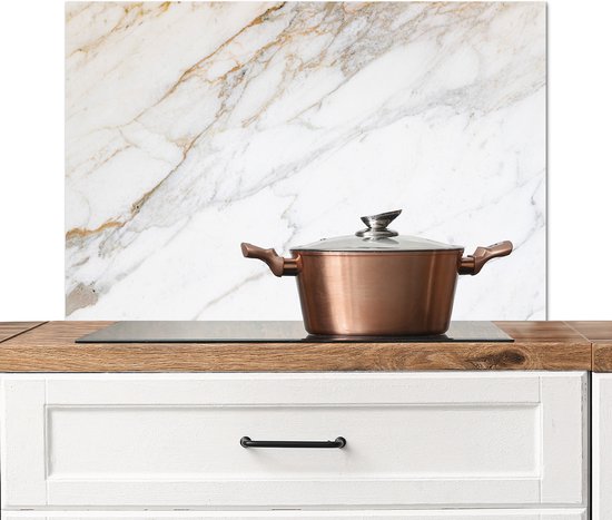KitchenYeah© Spatscherm Keuken 80x55 cm Kookplaat Achterwand Beschermer Muur Spatwand Fornuis Aluminium Hittebestendig - Marmer - Wit - Grijs - Luxe - Marmerlook - Steen