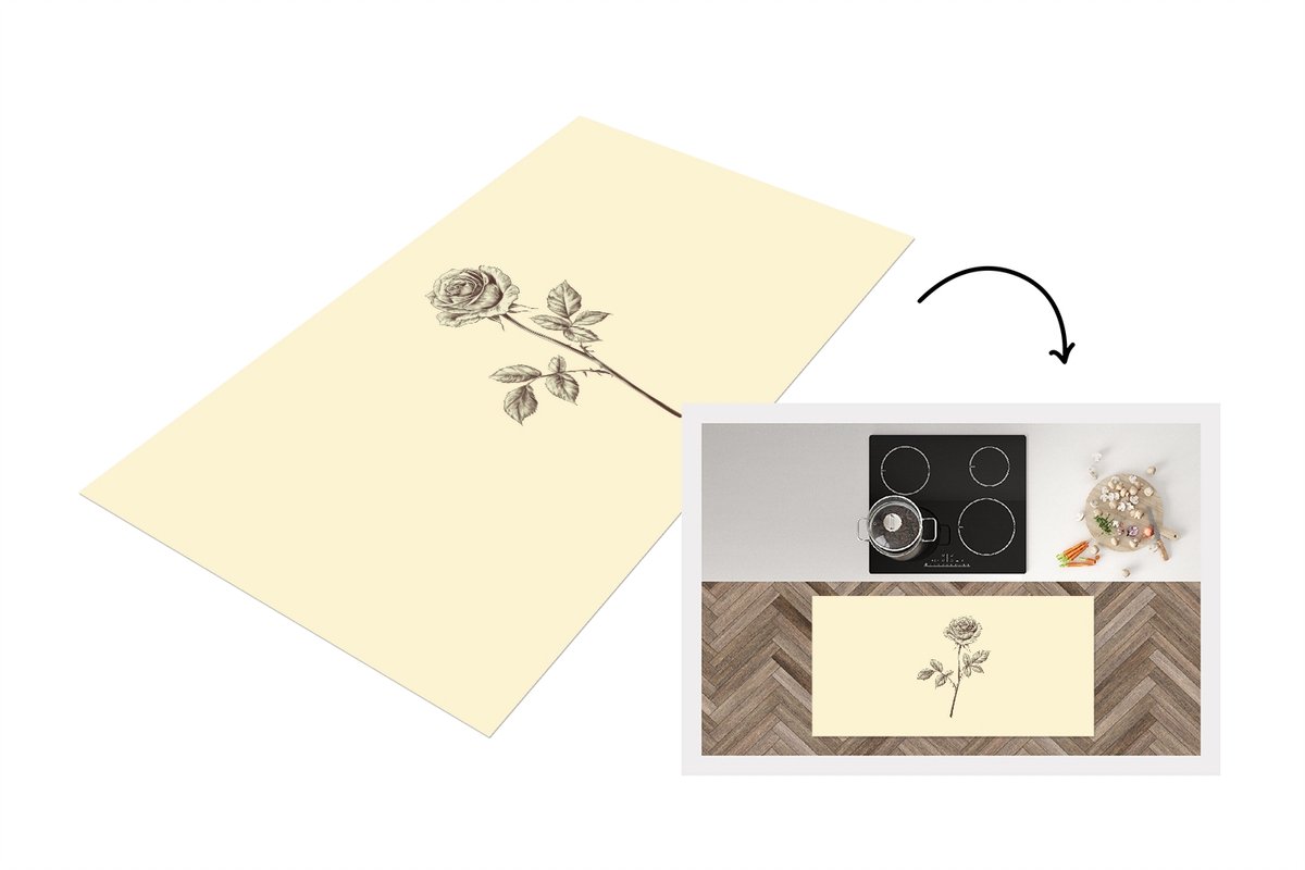 KitchenYeah Keukenloper 120x60 cm - Keukenmat vinyl Illustratie - Zwart - Roos - Keukenmatten loper - Keuken vloerkleed tapijt