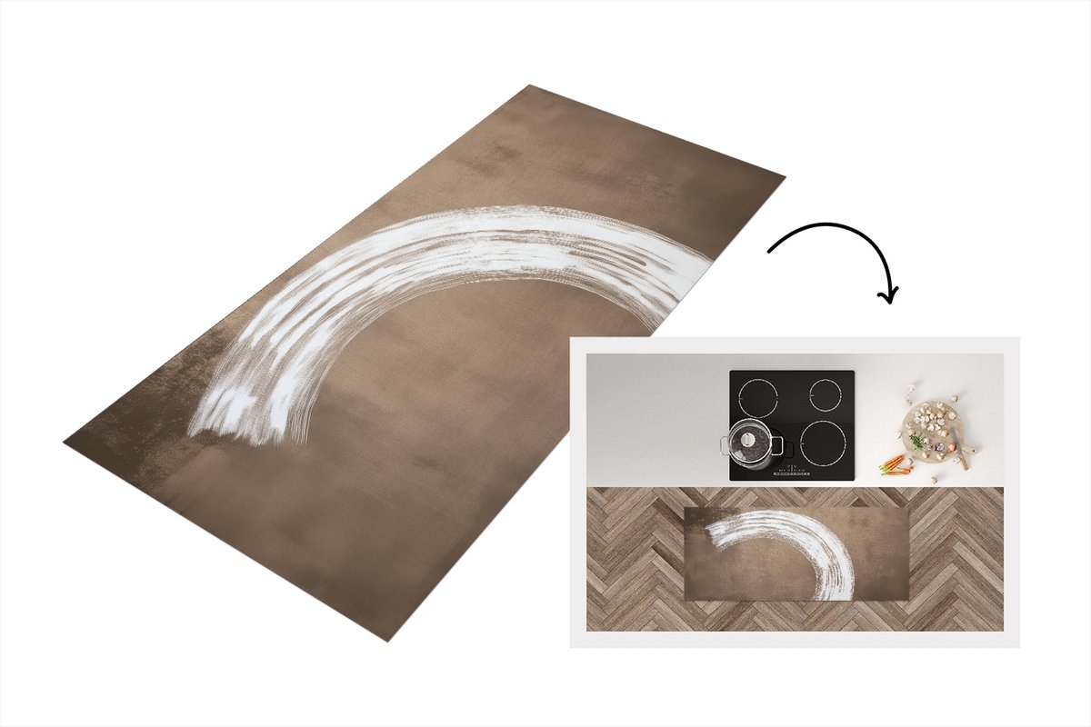 KitchenYeah Keukenloper 120x50 cm - Keukenmat vinyl Verf - Bruin - Japandi - Keukenmatten loper - Keuken vloerkleed tapijt Japandi - Cirkel