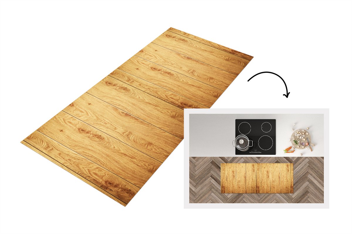 KitchenYeah Keukenloper 120x50 cm - Keukenmat vinyl Patronen - Planken - Natuur - Keukenmatten loper - Keuken vloerkleed tapijt