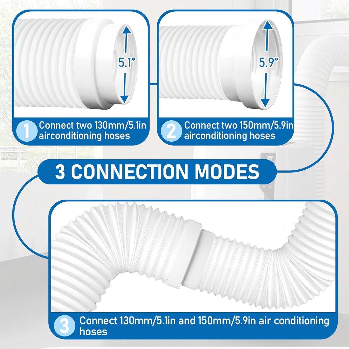 Koppelstuk Mobiele Airco Afvoerslang - Ø130mm/Ø150mm - Slangverlenging - Goed afdichtingseffect - Afvoerslang adapter raam voor Ø130mm/Ø150mm airconditioningsslang accessoires - Eenvoudig te installeren – foto 3