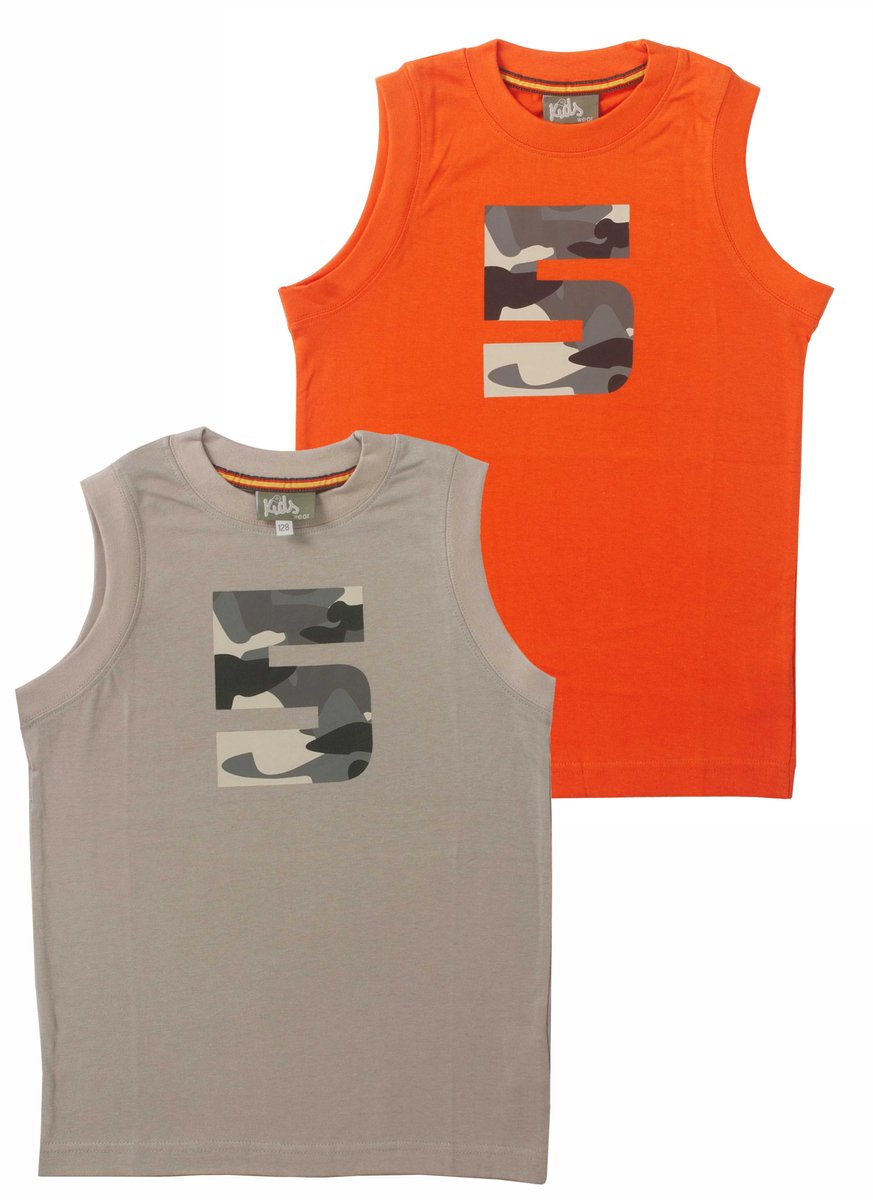 Per twee singlet, korte mouw jongens shirt uit onze Active Wear Collectie- Oranje en beige maat 152