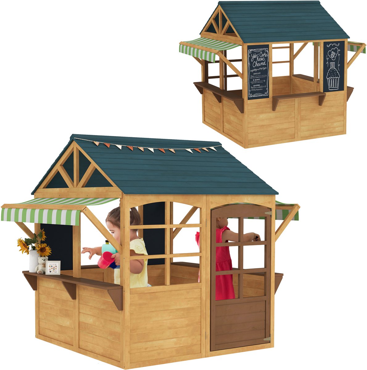AIYAPLAY-Kinderspielhaus-Tannenholz-173L x 117B x 144H cm-Braun
