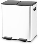 Bayt Prullenbak - Prullenbak 60 Liter (2x30) - Vuilnisbak 60 Liter - Pedaalemmer 60 Liter - Prullenbak Afvalscheiding - Prullenbak 2 Vakken - Afvalbak - RVS - Wit