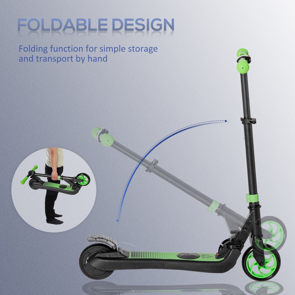 HOMCOM-E-Scooter-Verstärktes Nylon, Aluminium-71L x 36,5B x 75-80H cm-Grün+Schwarz – foto 5