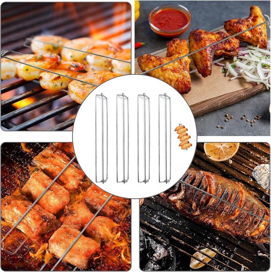 4 stuks kippenvleugel-BBQ-vorken, vleugelrails voor het grillen van kippenvleugels, kippenvleugel-BBQ-vorken, kippenvleugelrails voor grillen, herbruikbare roestvrijstalen BBQ-grillvork voor picknicks en kamperen in de buitenlucht. van Merkloos — afbeelding 5