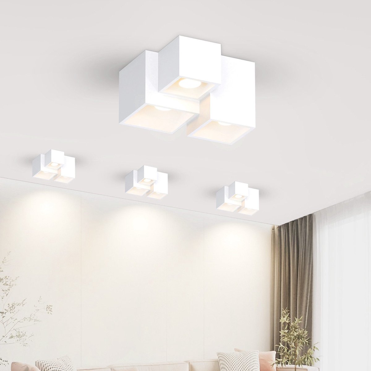 NETTLIFE Plafondlamp – Wit - GU10 Fitting - 3-Lichts - met Gips Lampkap - Moderne Ganglamp - vierkant - Opbouwspot - voor Slaapkamer | Woonkamer – Zonder Lichtborn - Max.25W