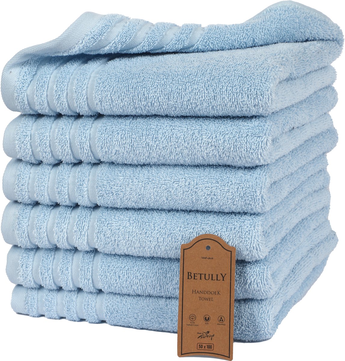Betully ® - Handdoeken 50 x 100 cm - set van 6 - Hotelkwaliteit – Zware kwaliteit 500 g/m2 Luchtblauw
