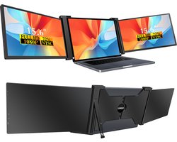 Draagbare Tri-Screen Monitor – Full HD – Voor Laptops van 15.6" t/m 18.1" – Inclusief Hoes & Kabels – Zwart – 2025