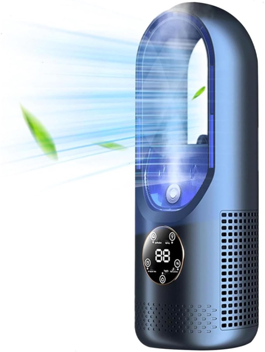 Bladloze Ventilator - Tafelventilator - Aircooler - Luchtkoeler - Tafel Ventilator - Energiezuinige Koeling - Stille Bladloze Ventilator - Aanraakbediening - USB - Draagbare Ventilator - Blauw