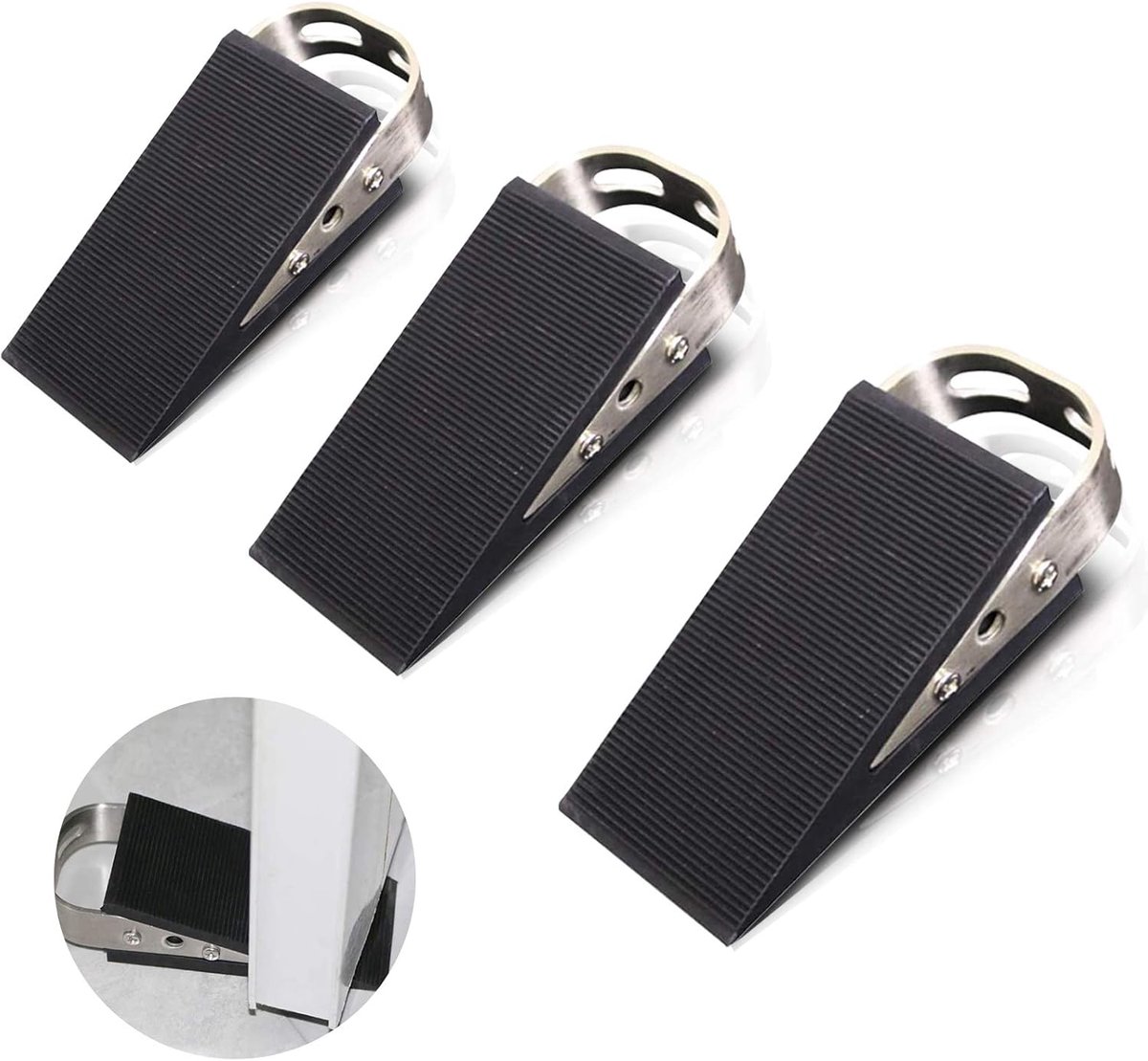 Deurstopper – deurstopper buiten – deurstoppers voor binnen - deurbuffer - deurvastzetter - Raamstopper – Rubber Spie – RVS – Set 3 – Extra grip