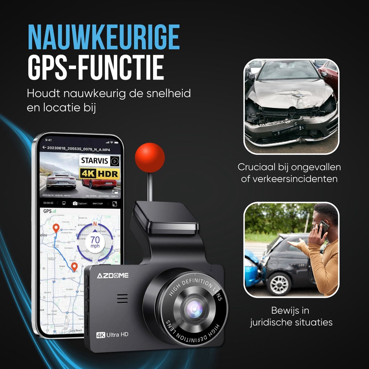 AZDome M63 Pro 4K-dashcam met wifi en GPS thumbnail 3