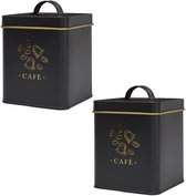 Boîte à Café Cook Concept - 2x - métal - noir/imprimé d'ambiance - 11 x 19 cm - 500 grammes - grains de café en chemins ou en tasses