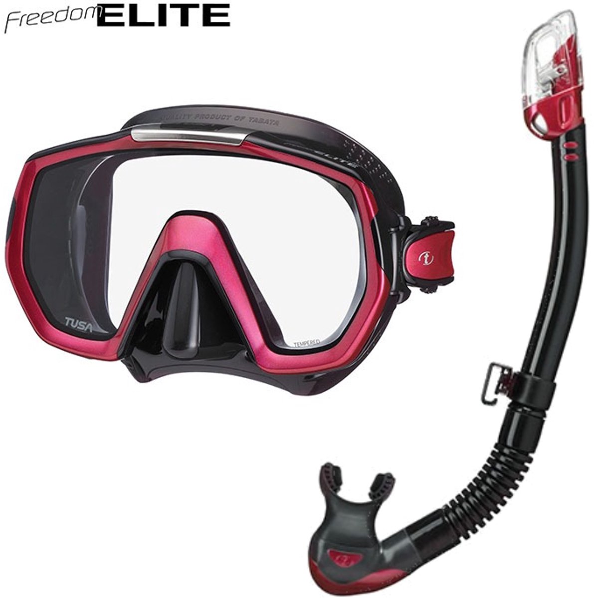 TUSA Freedom Elite Duikmasker (Zwart Siliconen) + TUSA Hyperdry Elite II Snorkel – Hoogwaardige Snorkelset - Rose Pink