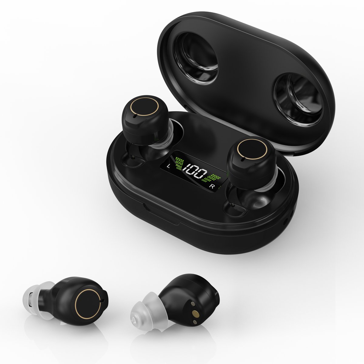 MEDJ - Gehoorapparaat -Magnetisch- Opberg box - Oplaadbaar in box 2x Mini Intelligent digitaal Gehoorapparaat - 5 Volume standen - Geluid Reductie - Universeel