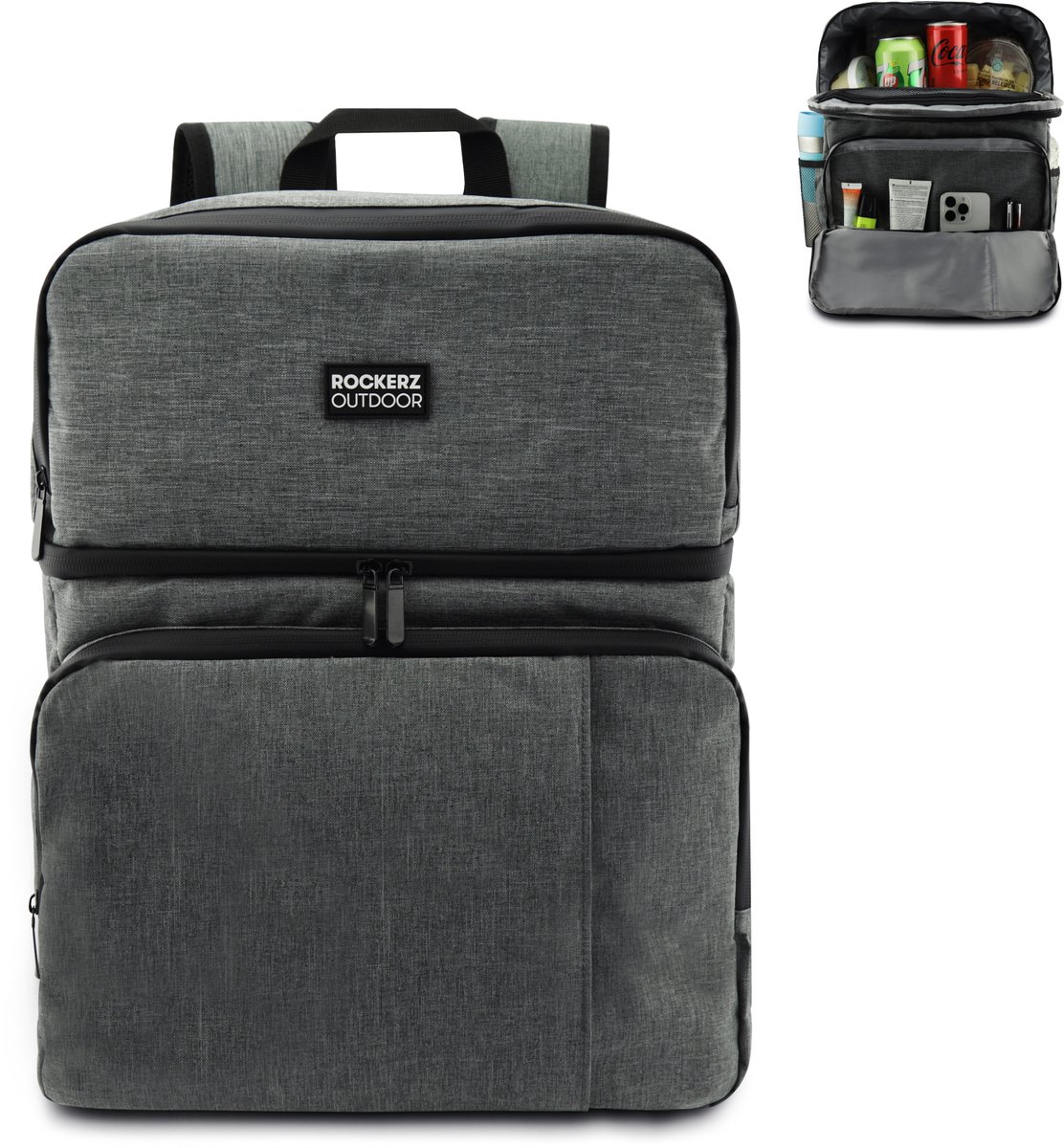 Rockerz Koeltas rugzak - 4 laags geïsoleerde - Incl. 4 koelelementen - 28 liter - Lunchtas - Picknicktas - Capaciteit voor 40x 33 cl blikken of 25x 33 cl flesjes - Slijtvast en duurzaam materiaal - Waterdicht en vuilafstotend - Kleur: Grijs — cadeau in Sport & Outdoor - foto 6