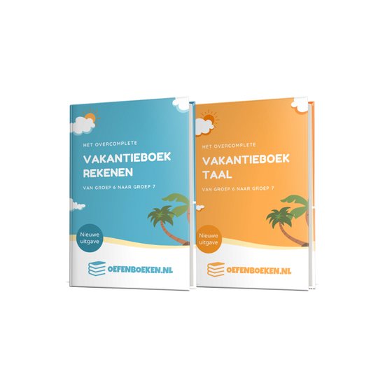 Twee vakantieboeken "Het Overcomplete Vakantieboek Rekenen" en "Het Overcomplete Vakantieboek Taal", van groep 6 naar groep 7, nieuwe uitgave.