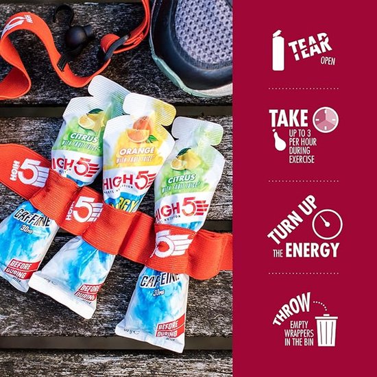 HIGH5 - Isotonic Energy Gel Aqua met Cafeïne - Energie Gel met Koolhydraten - Isotone Sportgel - Berry Smaak - Hardlopen & Wielrennen - 20 x 66ml van Merkloos — afbeelding 3