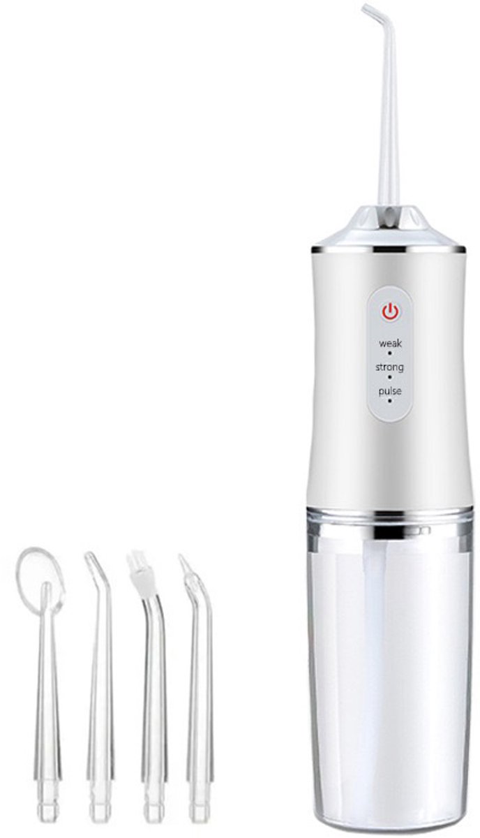 Monddouche - Water flosser - Elektrische waterflosser draadloos- Draagbare waterflosser - Tandsteen Verwijderaar - 3 Standen - 4 Opzetstukken - Lange batterijduur - Tandenreiniging en mondverzorging - Unisex - Cadeau voor dames - Wit