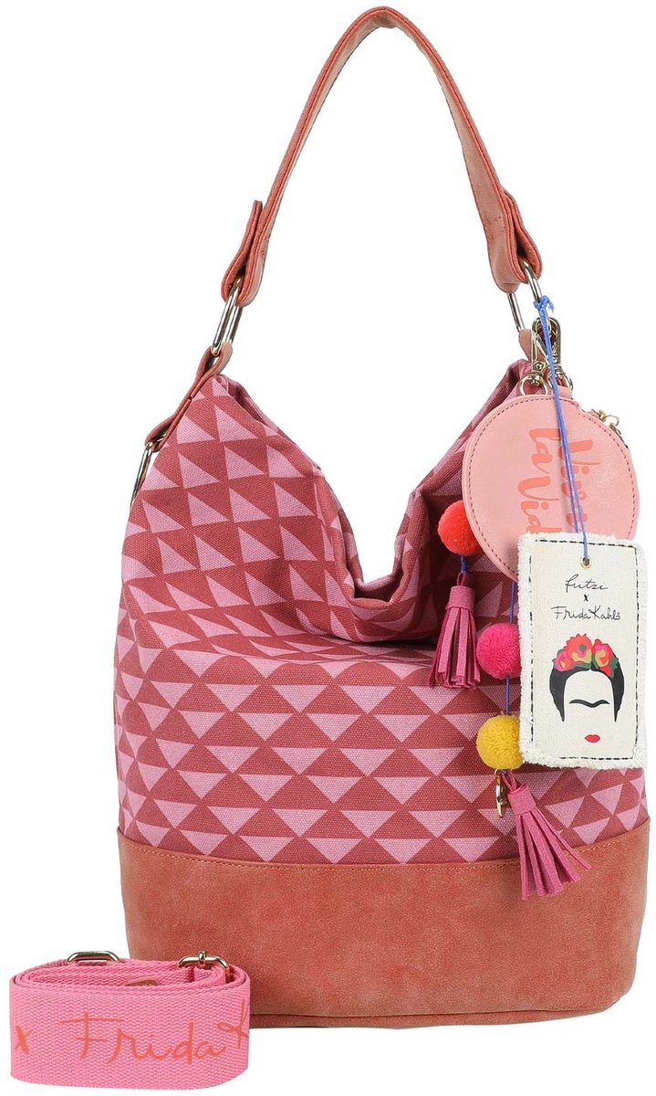 Fritzi aus Preußen schoudertas utensil zak Izzy07 Fritzi x Frida Kahlo Limited Canvas Hobo Bag Geo wijnrood