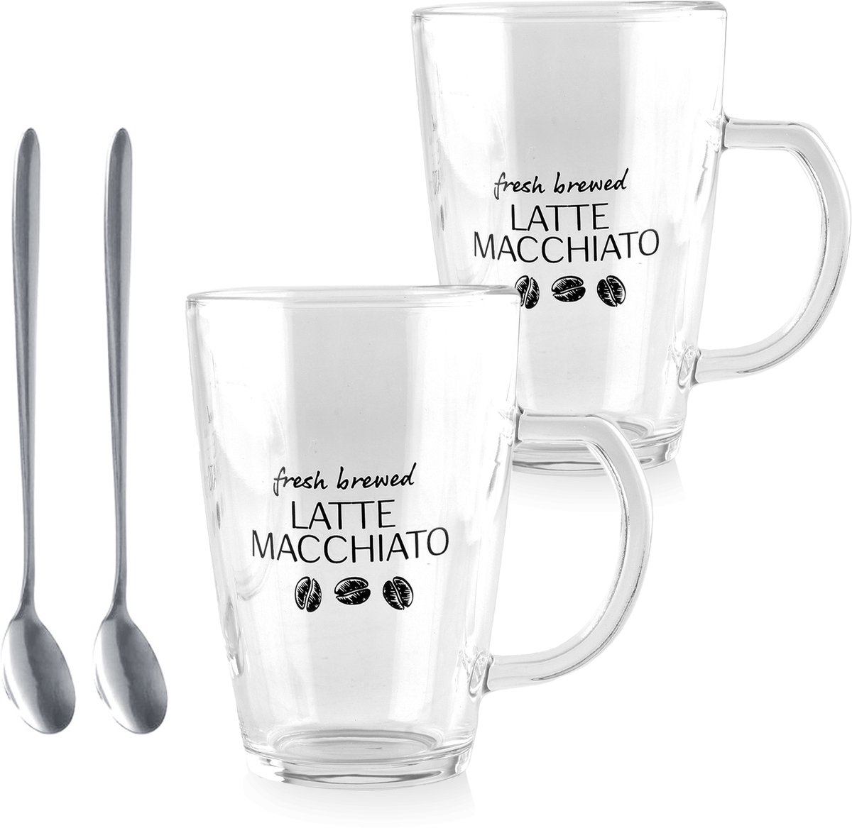 Latte Macchiato Glazen Set van 2 – Inclusief 2 Lepels – 300ml Koffieglazen – Glas – Voor Latte, Cappuccino & Espresso – Magnetronbestendig