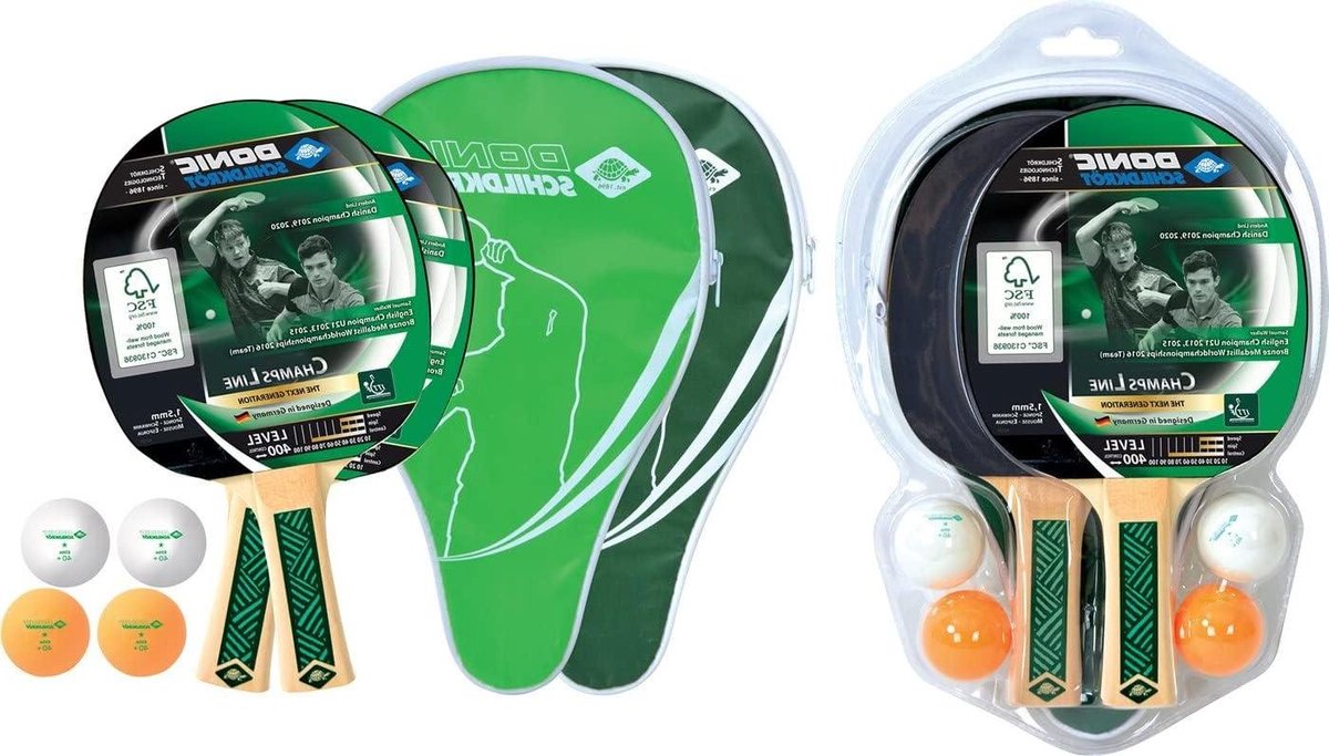 Tafeltennisset Donic Champs Line 400 - 2 batjes, 4 ballen, 1* kwaliteit - inclusief 2 slaghoezen in blister