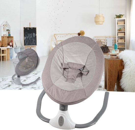 Elektrische Baby Schommelstoel met Bluetooth & Muziek - Wiegstoel met Afstandsbediening & Klamboe - Opvouwbaar - 0 tot 24 Maanden - Grijs — afbeelding 2