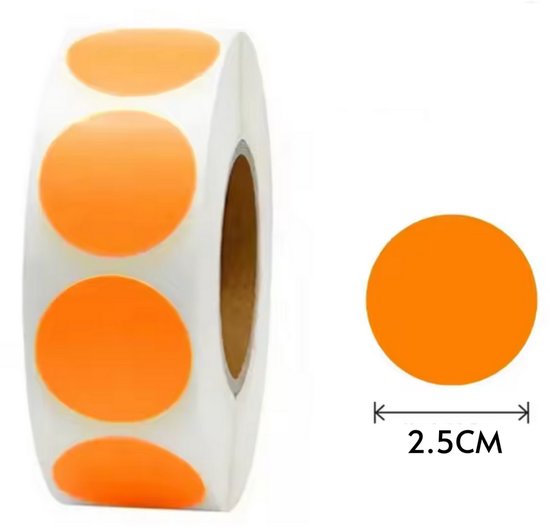 Autocollants à pois Oranje 25 mm - 500 op rol - Sceaux de scellage / Étiquettes/ Étiquettes Organisez avec des codes couleur