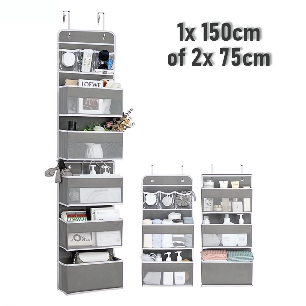 eLiving - Deur Organizer. Hangende opberger - 150cm lang, 37cm breed, 14cm diep. Deelbaar in 2 delen van 75cm
