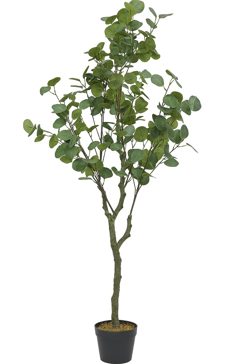 WDMT Kunst Eucalyptusboom 130 cm – Realistische Nepplant in Pot – Onderhoudsvrije Kunstplant voor Binnen & Overdekt Buiten – Groene Interieurdecoratie - Donker Groen