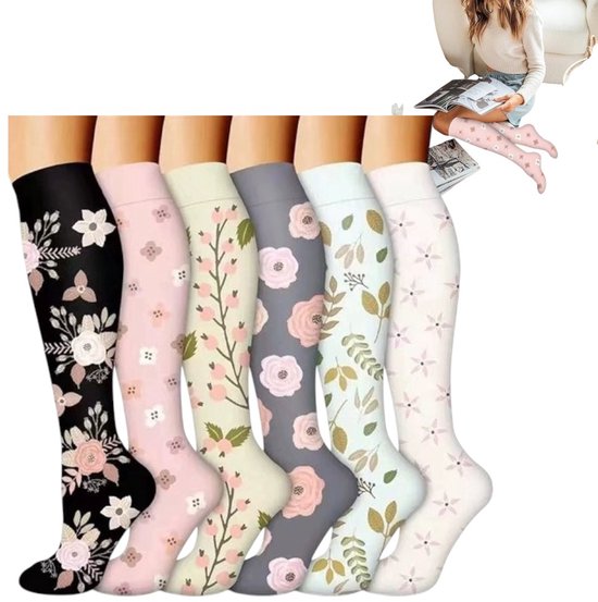 Foto: 6 paar compressie sokken voor vrouwen sportcompressiekousen lange compressiekousen voor dames vrouwen compressiekousen rekbare compressiekousen voor hardlopen atletische reizen s m 