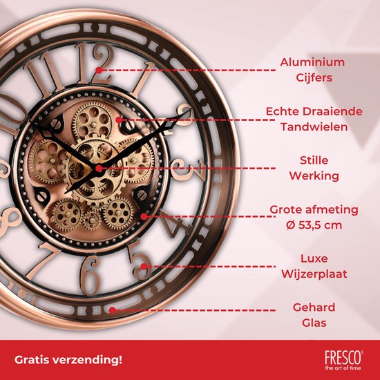 Horloge murale Fresco Modern en Koper et bronze avec Engrenages mobiles – Style industriel, élégant et fonctionnel