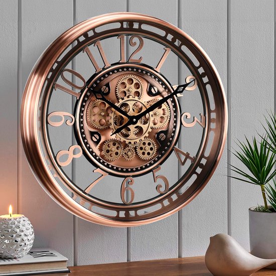 Horloge murale Fresco Modern en Koper et bronze avec Engrenages mobiles – Style industriel, élégant et fonctionnel