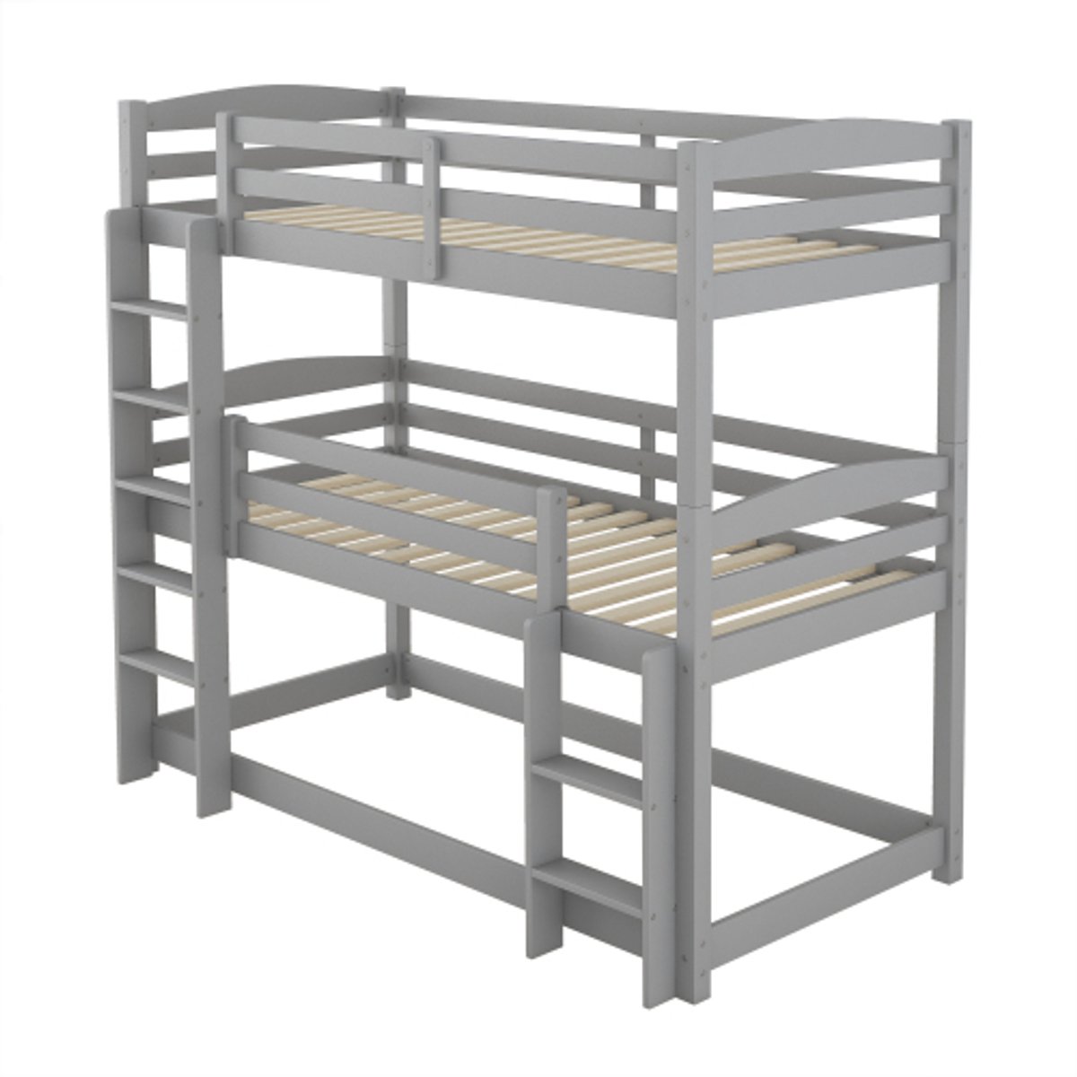 Stapelbed, 90*200cm, eenpersoons houten driepersoonsstapelbed voor kinderen, zonder matras, grijs (90*200cm)